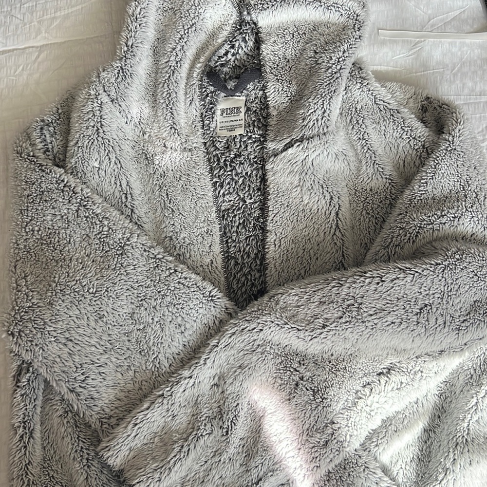 Pink Victoria Secret Sherpa gray sweater/ robe